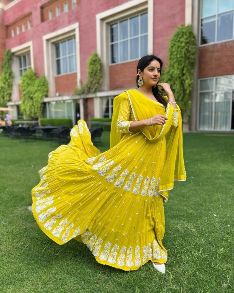 Haldi Ceremony Outfits: Gota Patti Yellow Anarkali