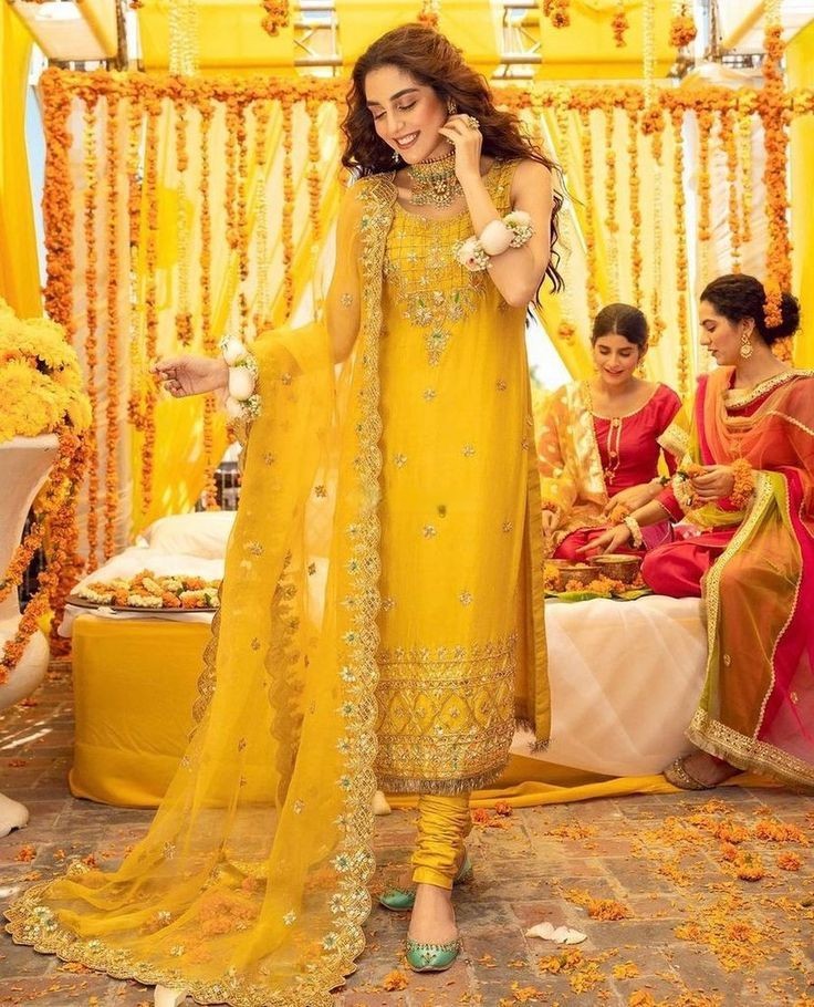 Haldi Ceremony Outfits: Simple Yellow Suit Set