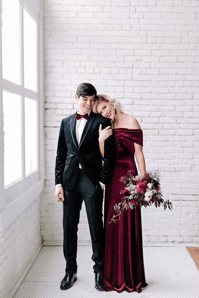Wedding Outfits Ideas For Grooms: Wedding Gown in Velvet Splendor