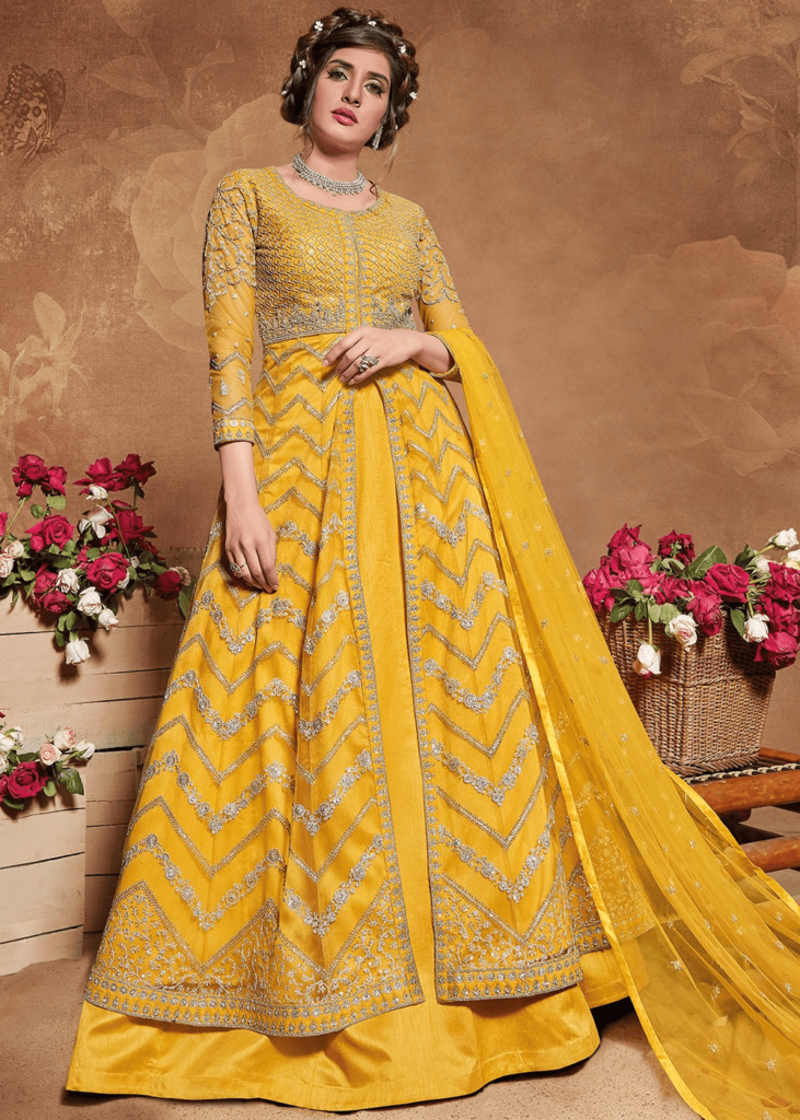 Yellow and Off-white Anarkali